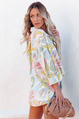 Multicolor Abstract Printed Turn-Down Collar Loose Shirt