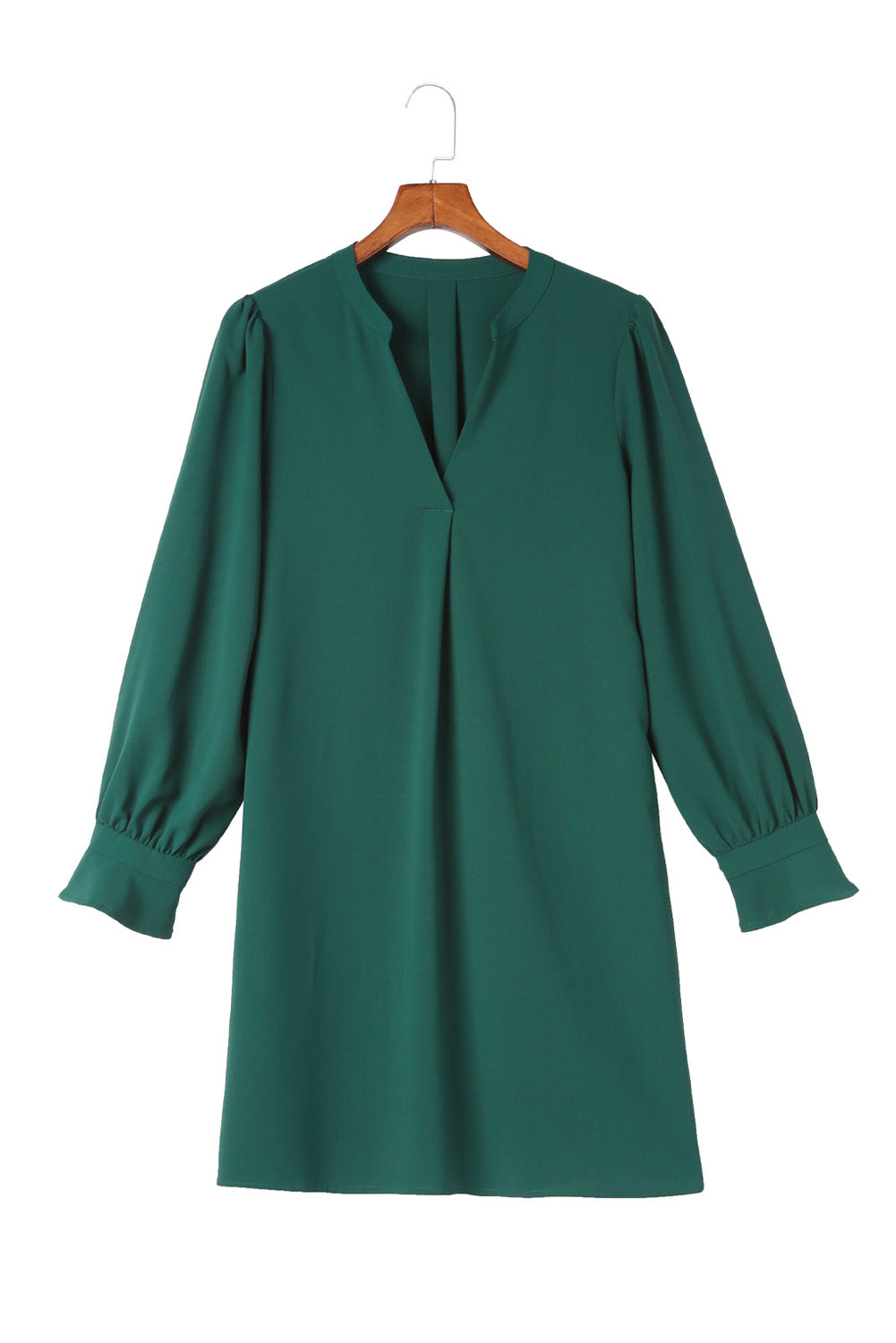 Black Split V Neck Ruffled Sleeves Shirt Dress