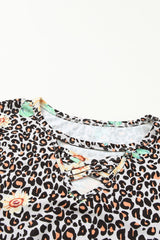 Leopard Sunflower Hollow Out Criss-cross Tee