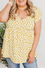 Yellow Plus Size Floral Babydoll Top