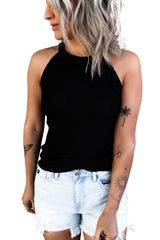 Black Solid Color Crew Neck Tank Top