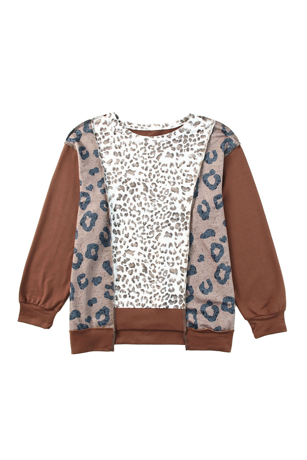 Leopard Patchwork Drop Shoulder Long Sleeve Top