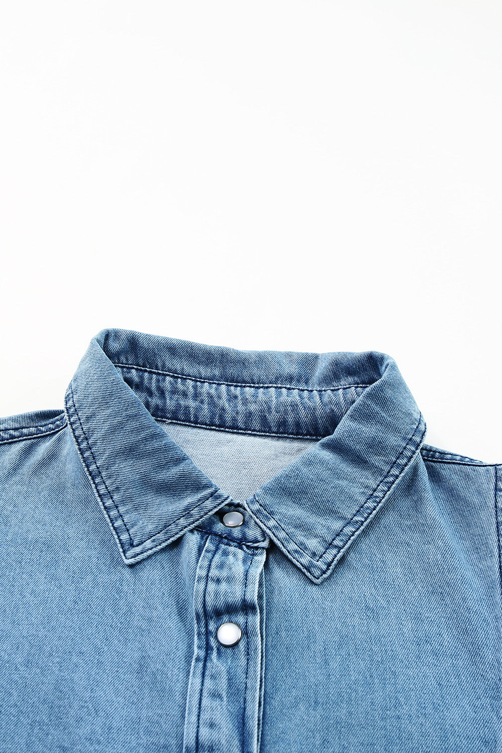 Sky Blue Short Bubble Sleeve Snap Button Denim Shirt