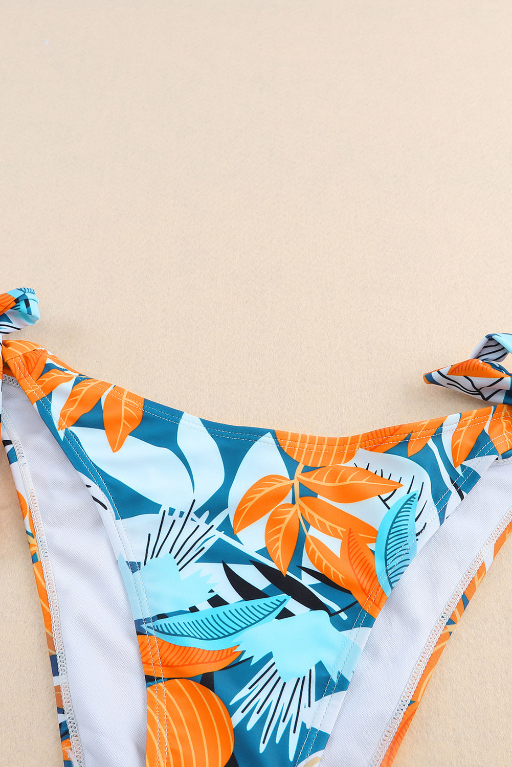 White 3pcs Tropical Bow Tie Bikini Swimsuit Set