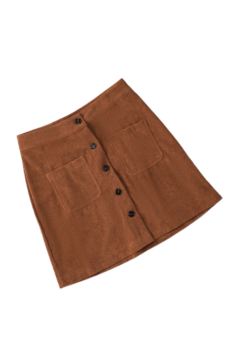 Brown Buttons Front Corduroy Mini Skirt