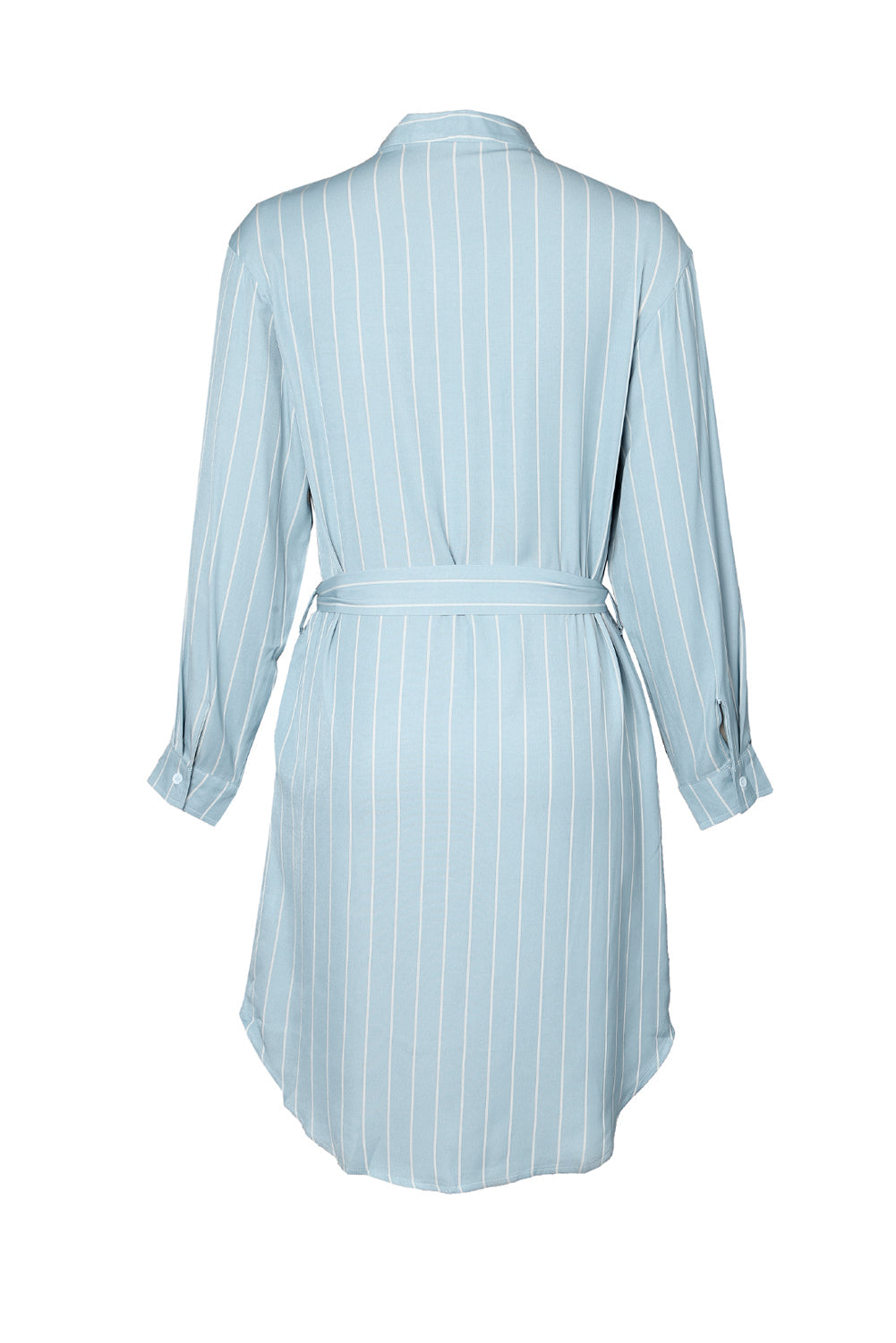 Sky Blue Striped Shirt Midi Dress with Sash