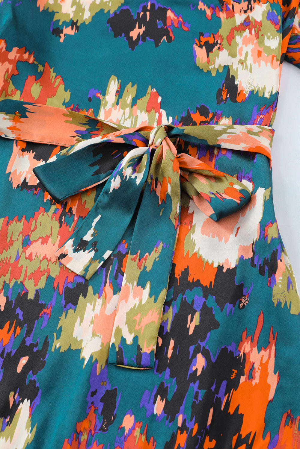 Green Abstract Print Ruffled Drawstring High Waist Mini Dress