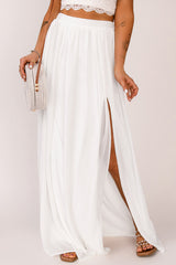 White High Waist Maxi Skirt with Split