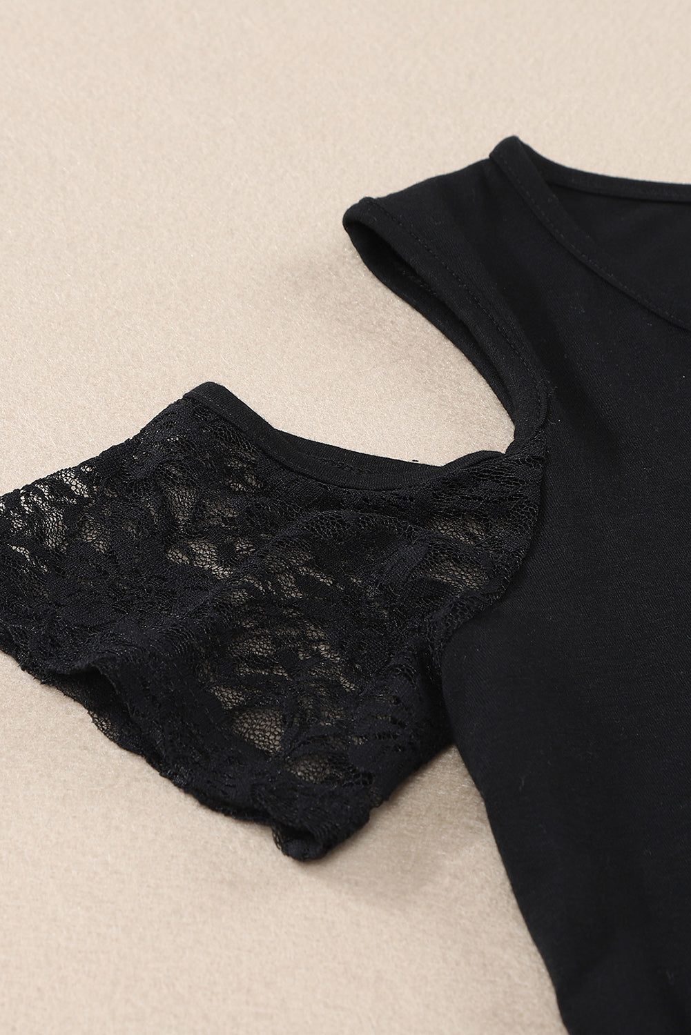 Black Lace Splicing Cold Shoulder T Shirt