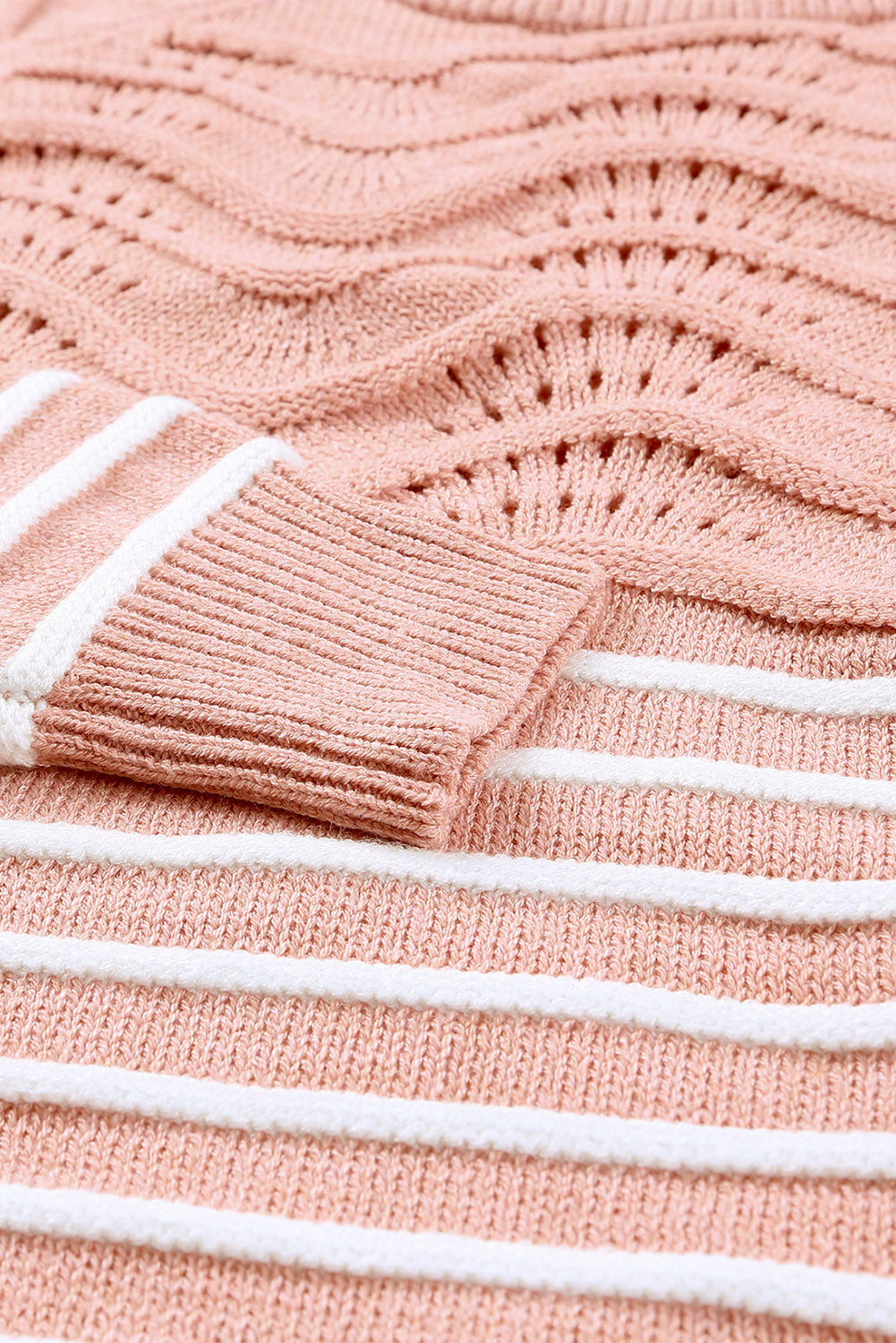 Pink Striped Textured Long Sleeve Knit Sweater