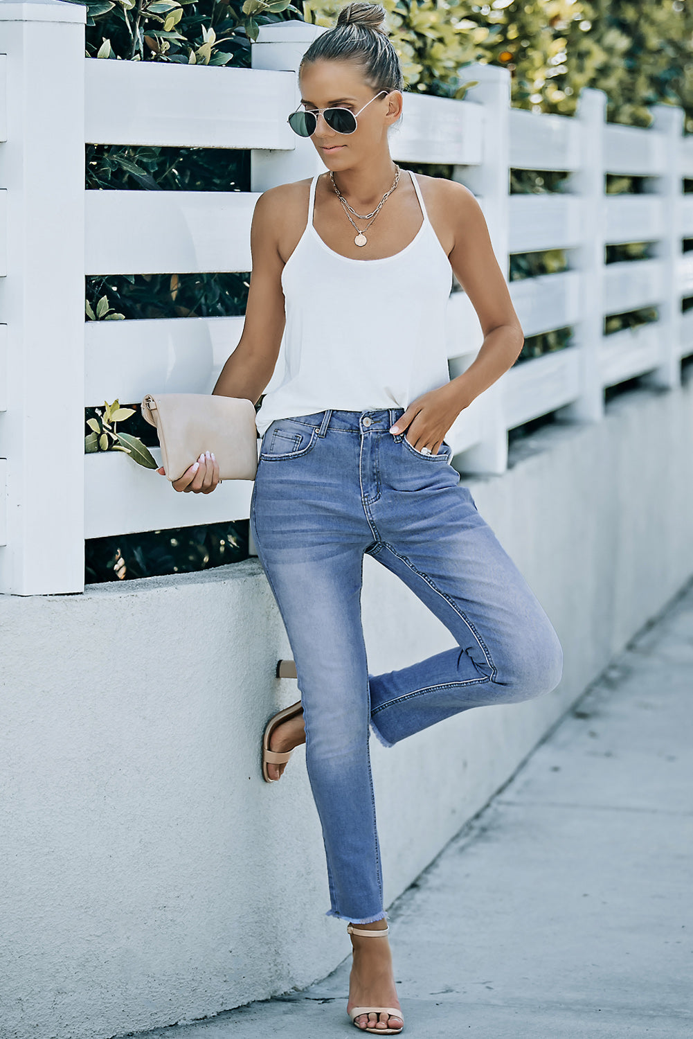 Blue High Waist Ankle-Length Skinny Jeans