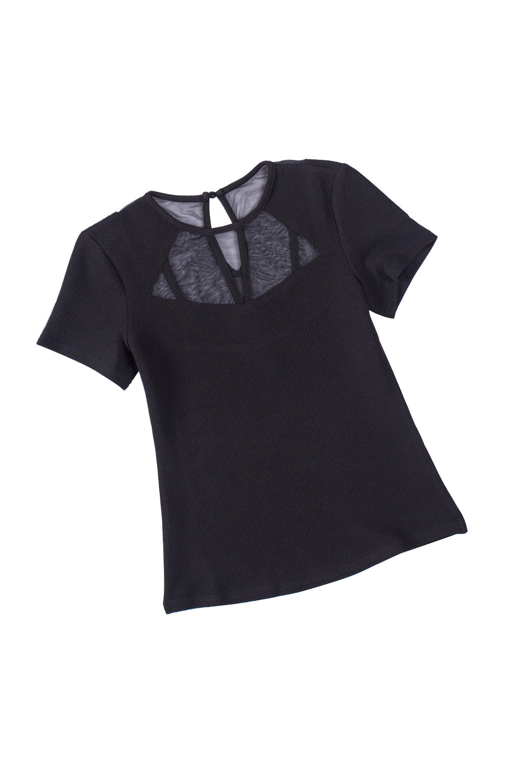 Black Contrast Mesh Knit Short Sleeve T-shirt