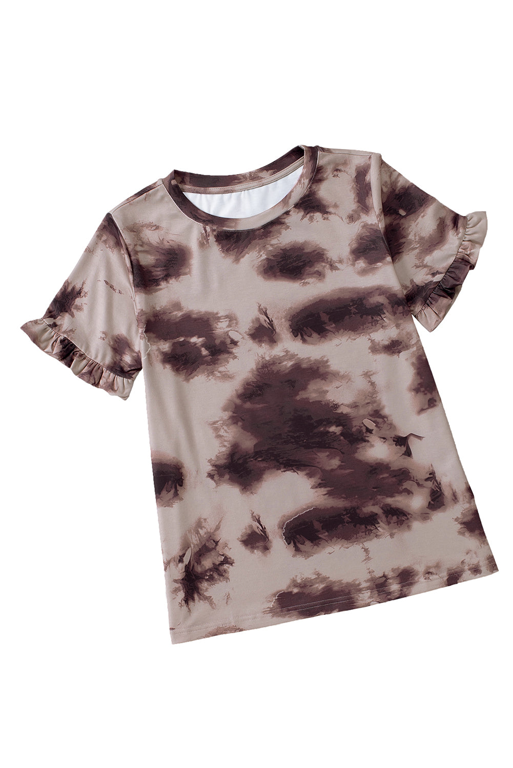 Brown Vintage Tie Dye Ruffled Sleeve T Shirt