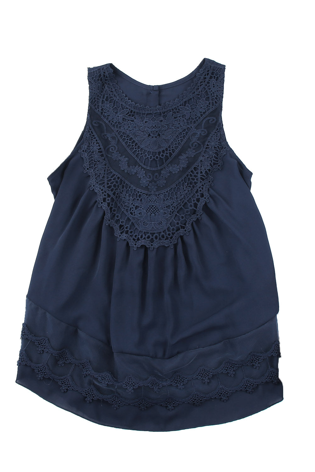 Black Lace Detail Buttons Back Sleeveless Top