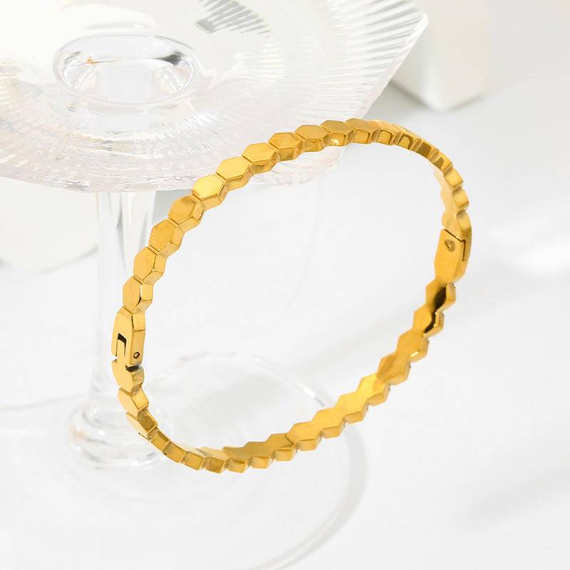 Hexagon-Shaped 18K Gold Plated Bangle (With Box)