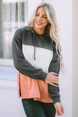 Multicolor Color Block Pocketed Side Slit Hoodie