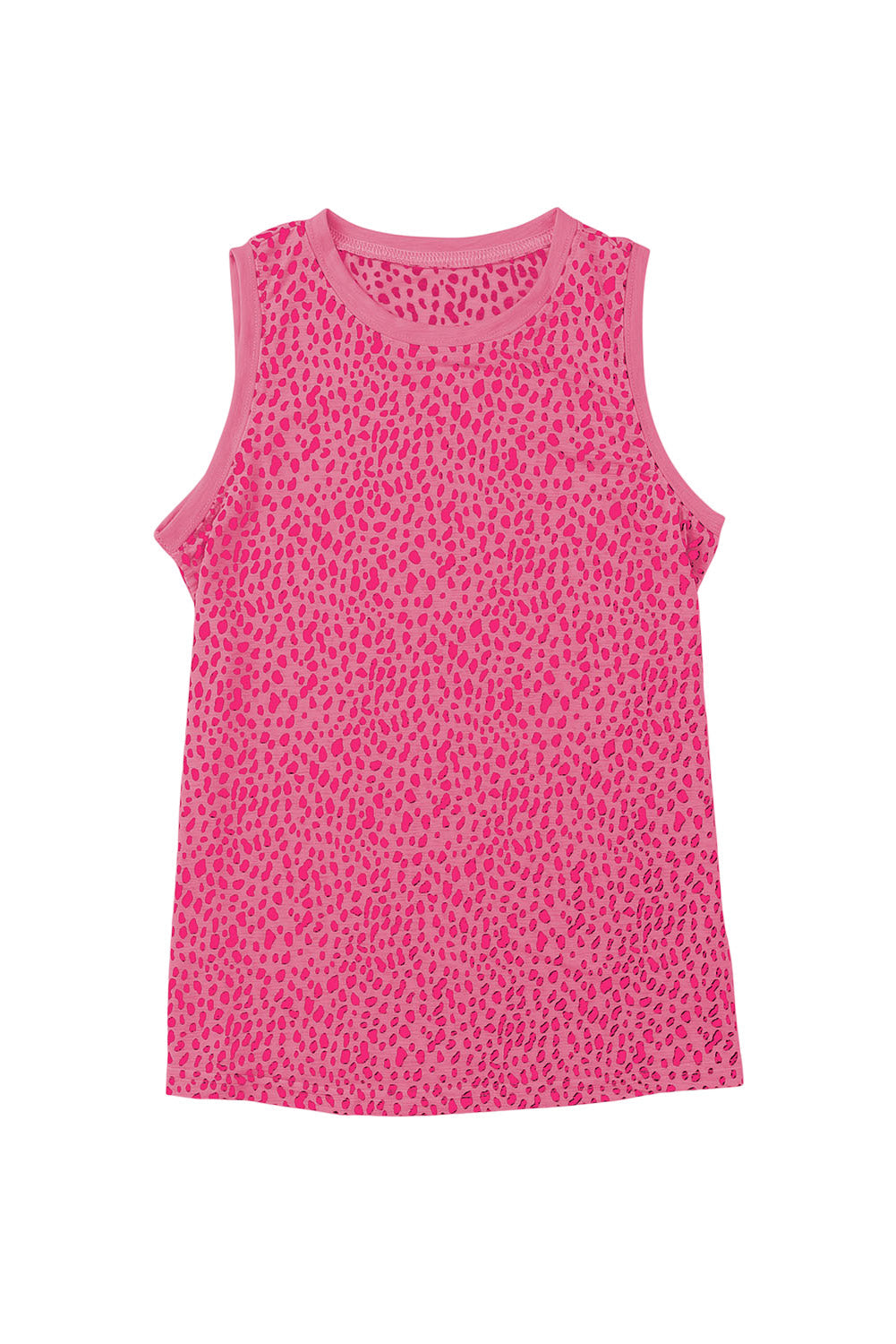 Pink Leopard Print Round Neck Tank Top