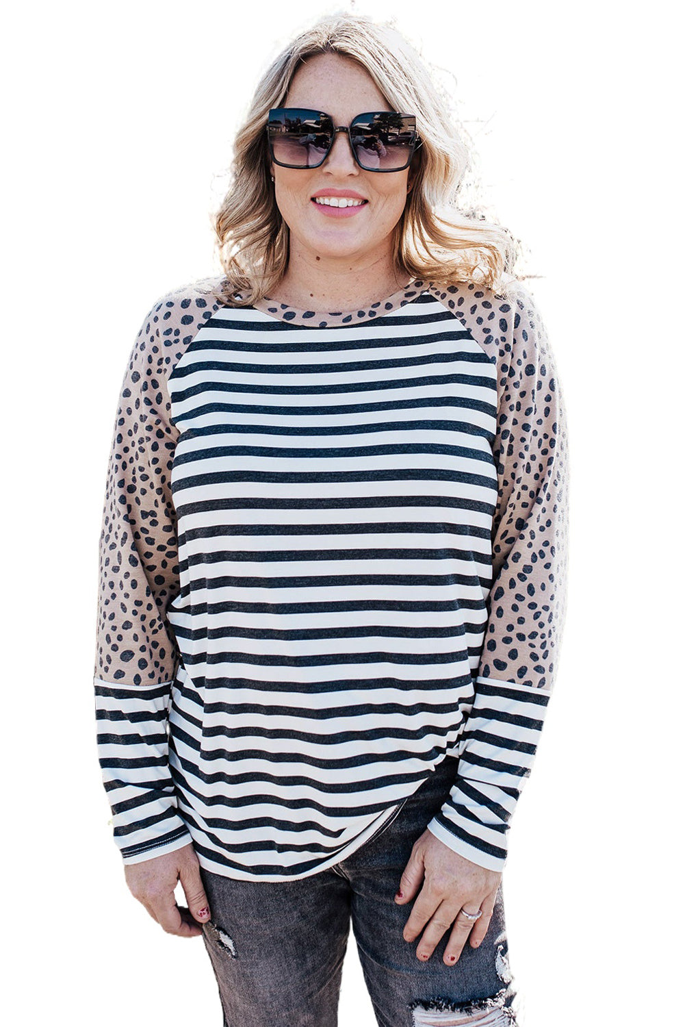 White Stripe Cheetah Raglan Top