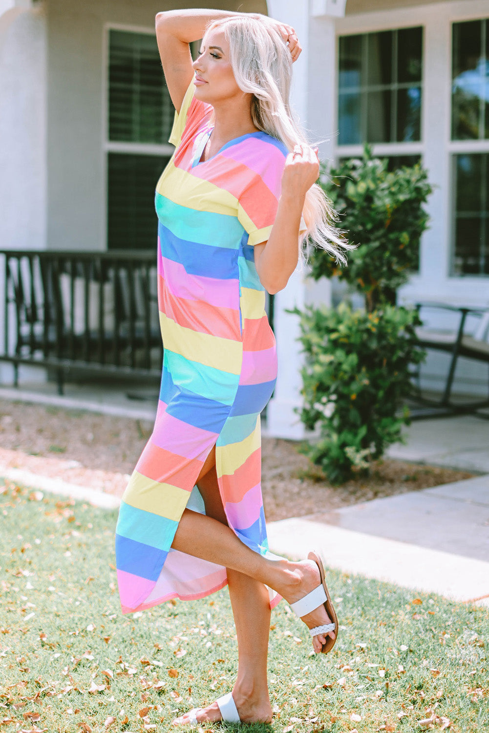 Multicolor Striped Print Tied Shoulder Flowy Tank Top