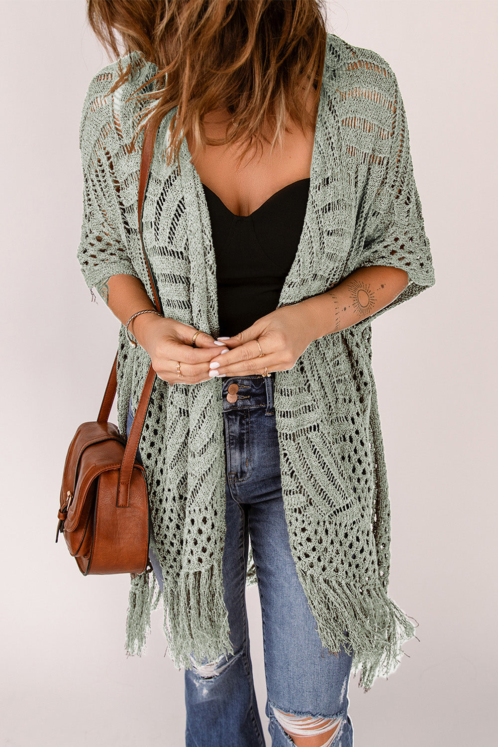 Black Loose Knitwear Kimono with Slits