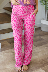 Pink Leopard Kiss Print High Waist Lounge Pants