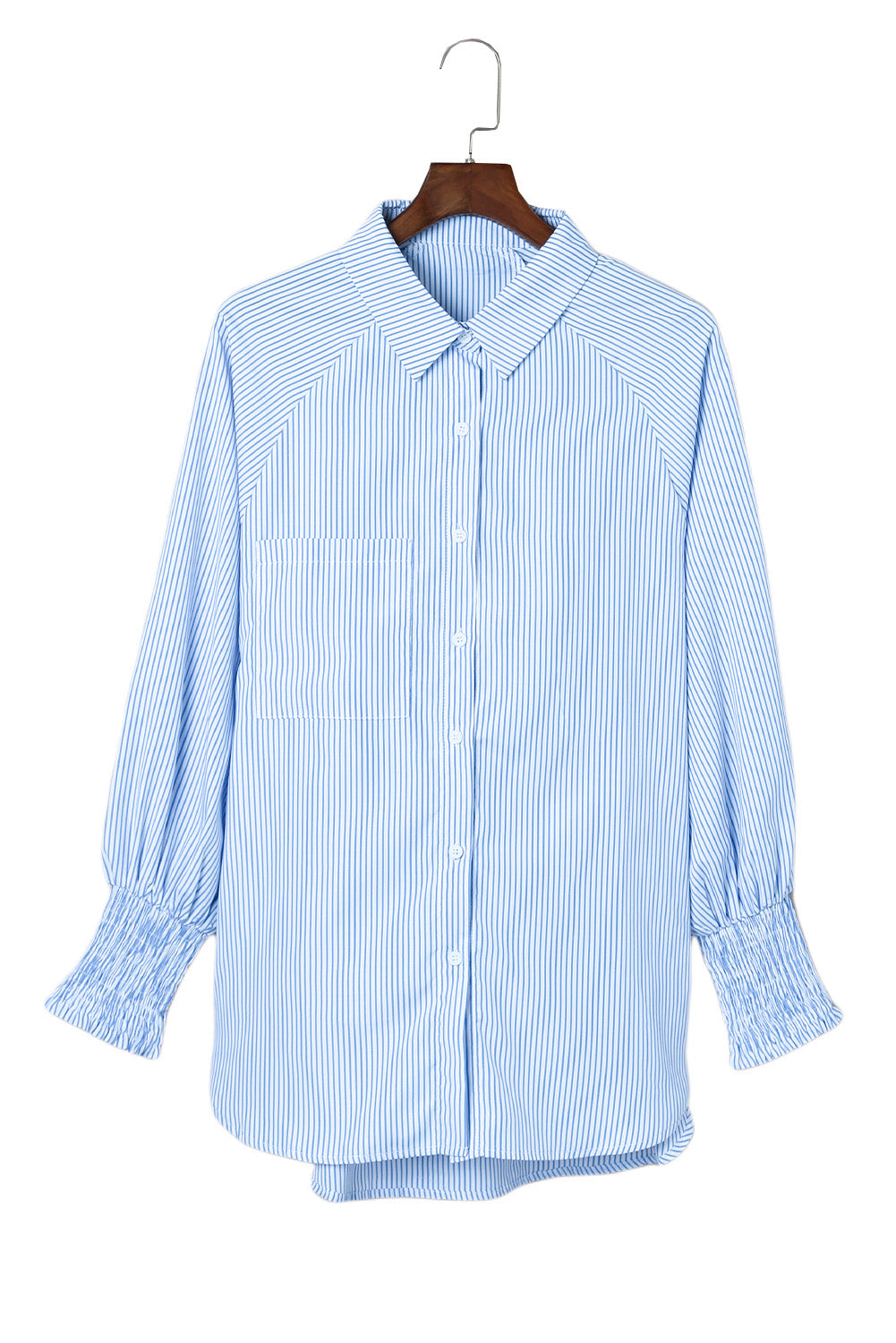 Smocked Cuffed Striped Boyfriend Shirt with Pocket