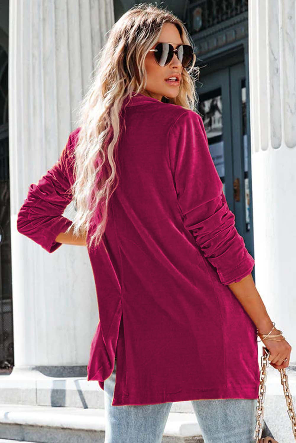 Rose Casual Pocketed Velvet Blazer