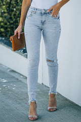 Sky Blue Light Wash Ripped Skinny Jeans