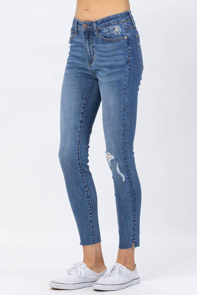 High Waist Dandelion Embroidery Skinny Jeans