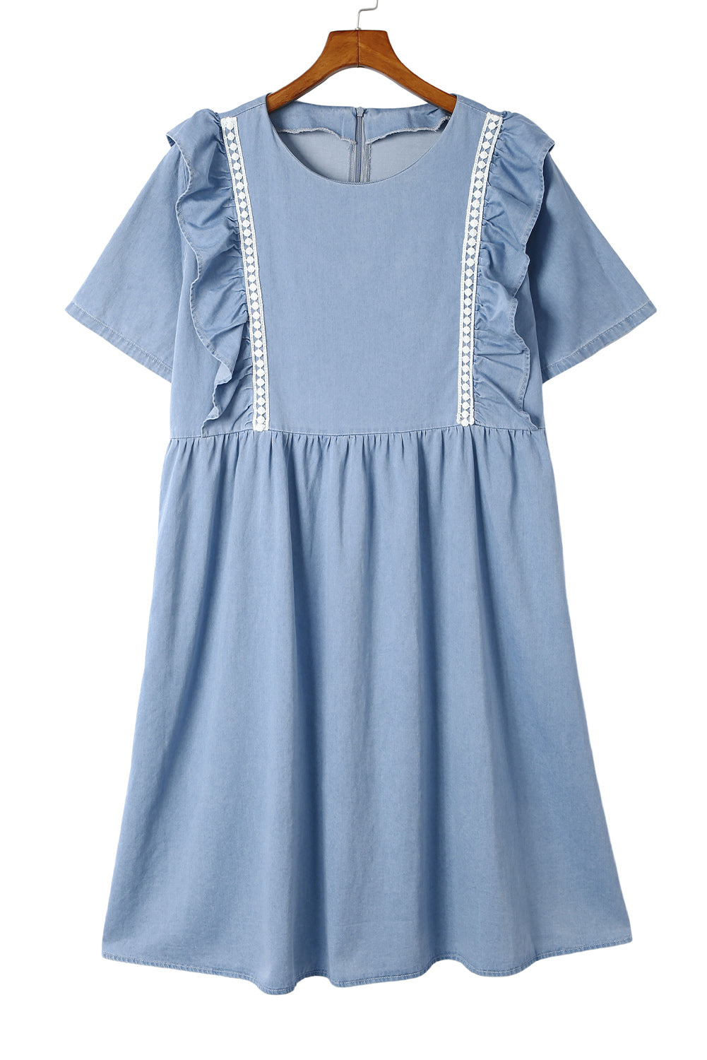 Sky Blue Ruffle Chambray Midi Dress