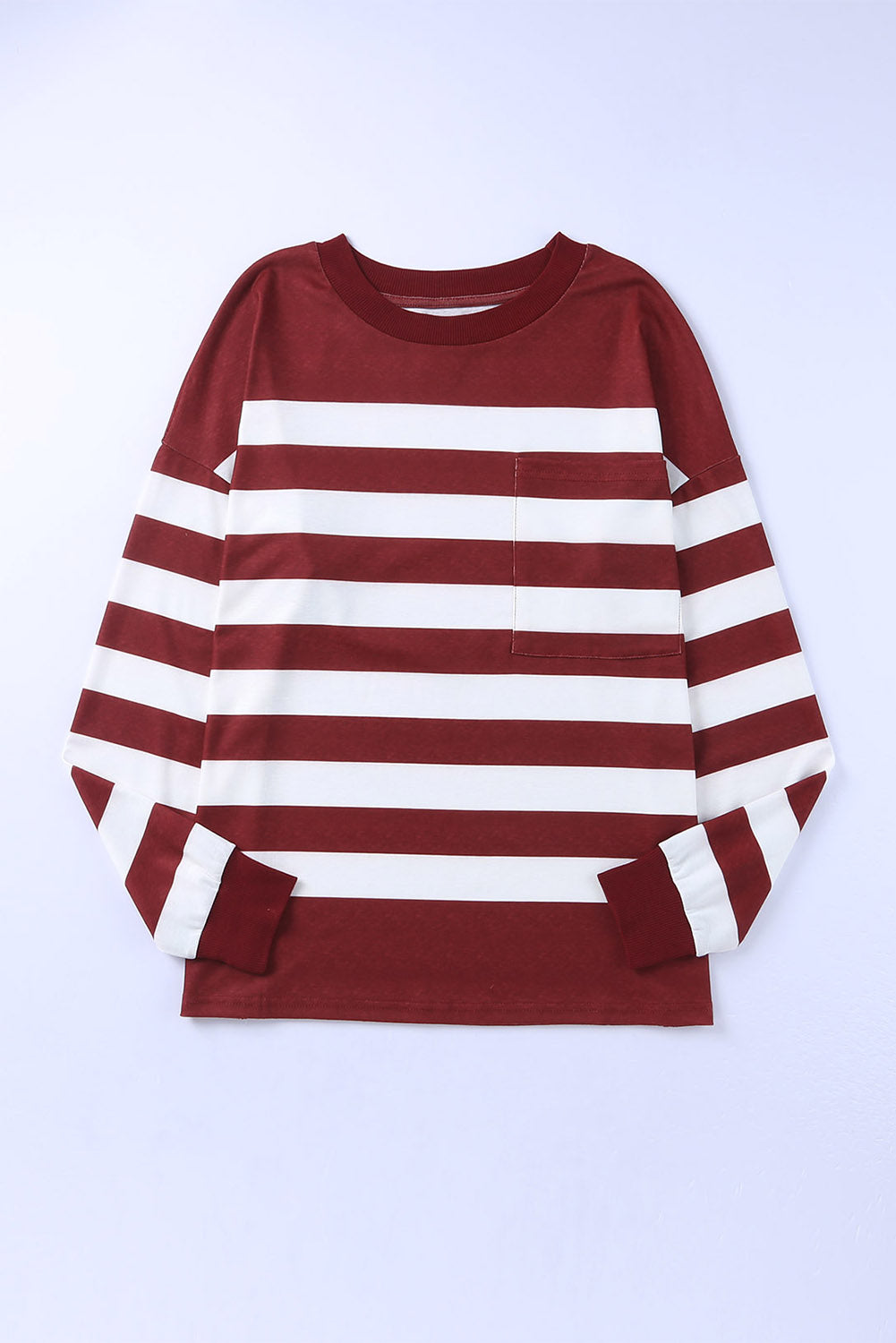 Red Print Pocketed Long Sleeve Top with Slits