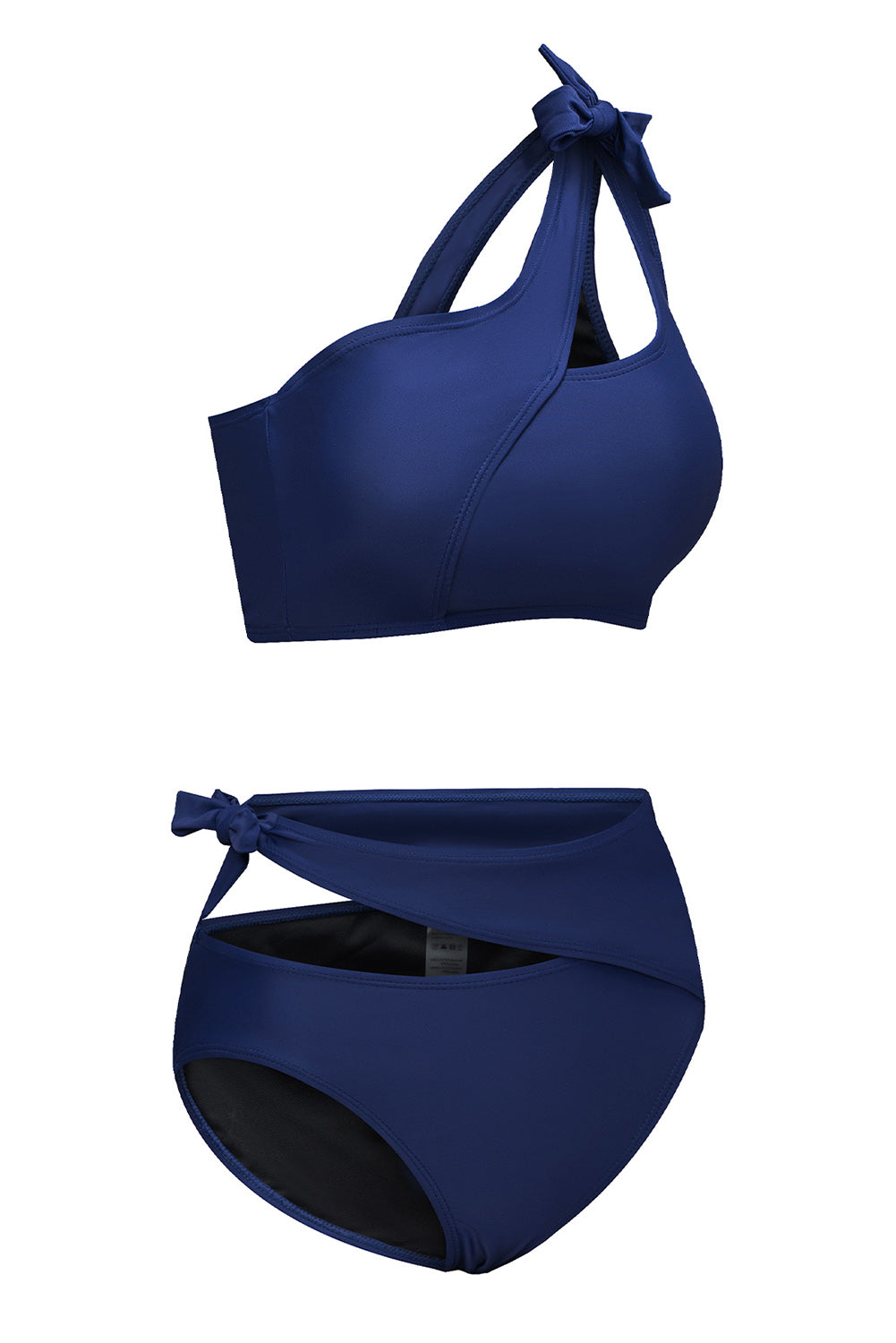 Blue Asymmetric Cutout Knotted High Waist Swimsuit