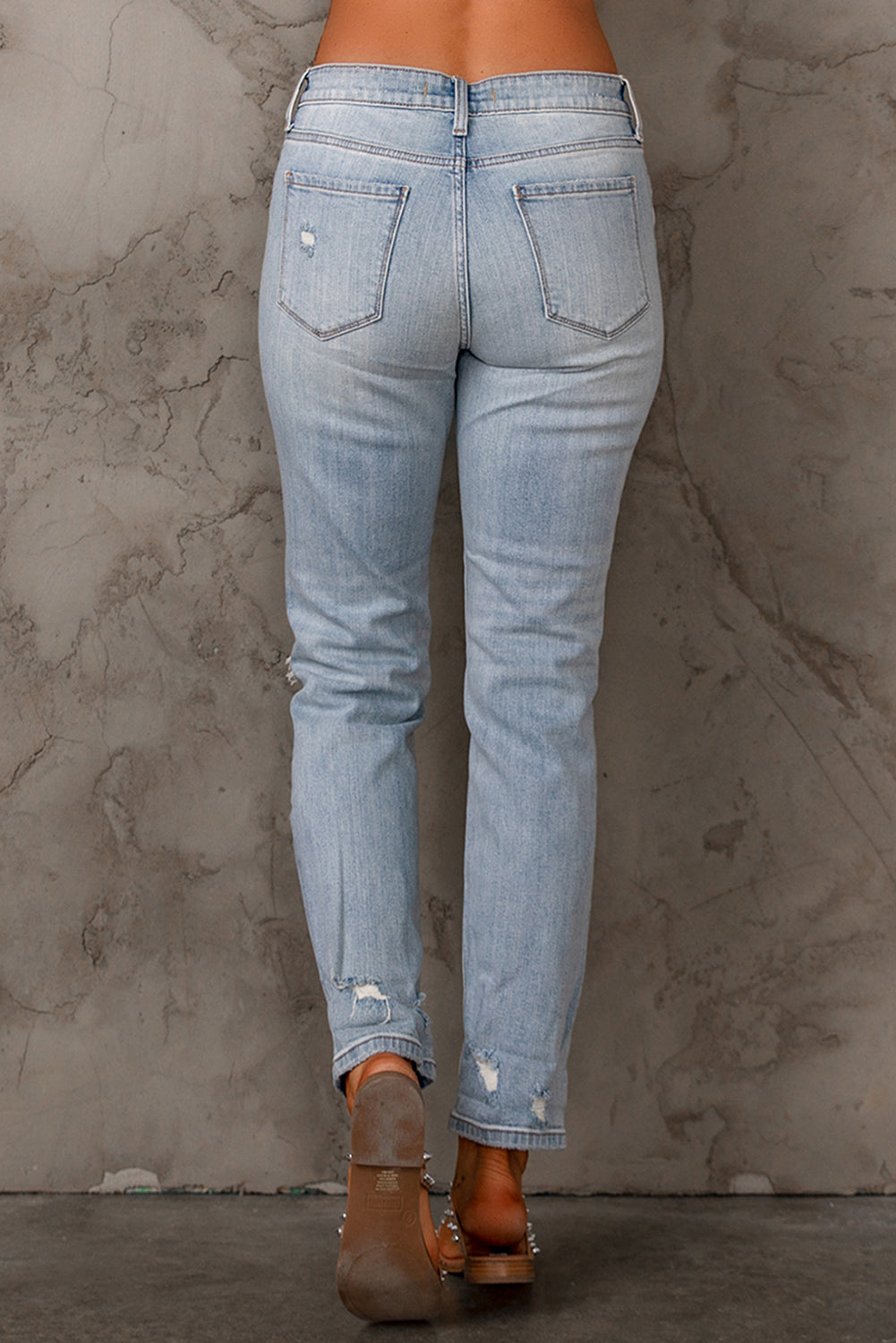 Sky Blue Ripped Mid Waist Jeans