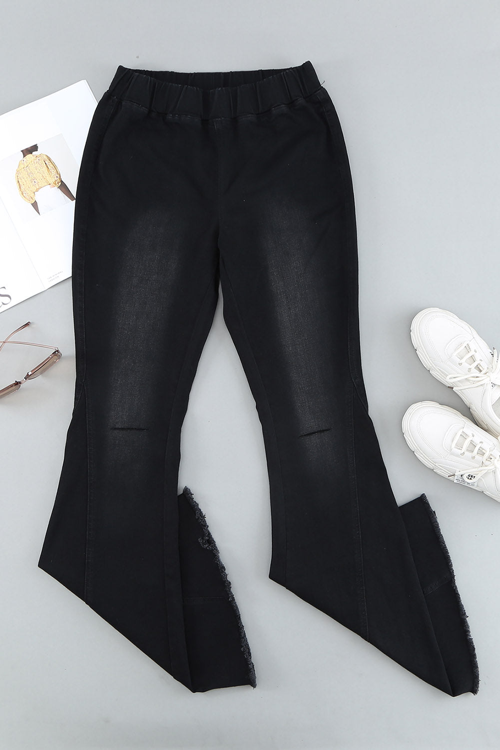 Black Distressed Bell Bottom Denim Pants