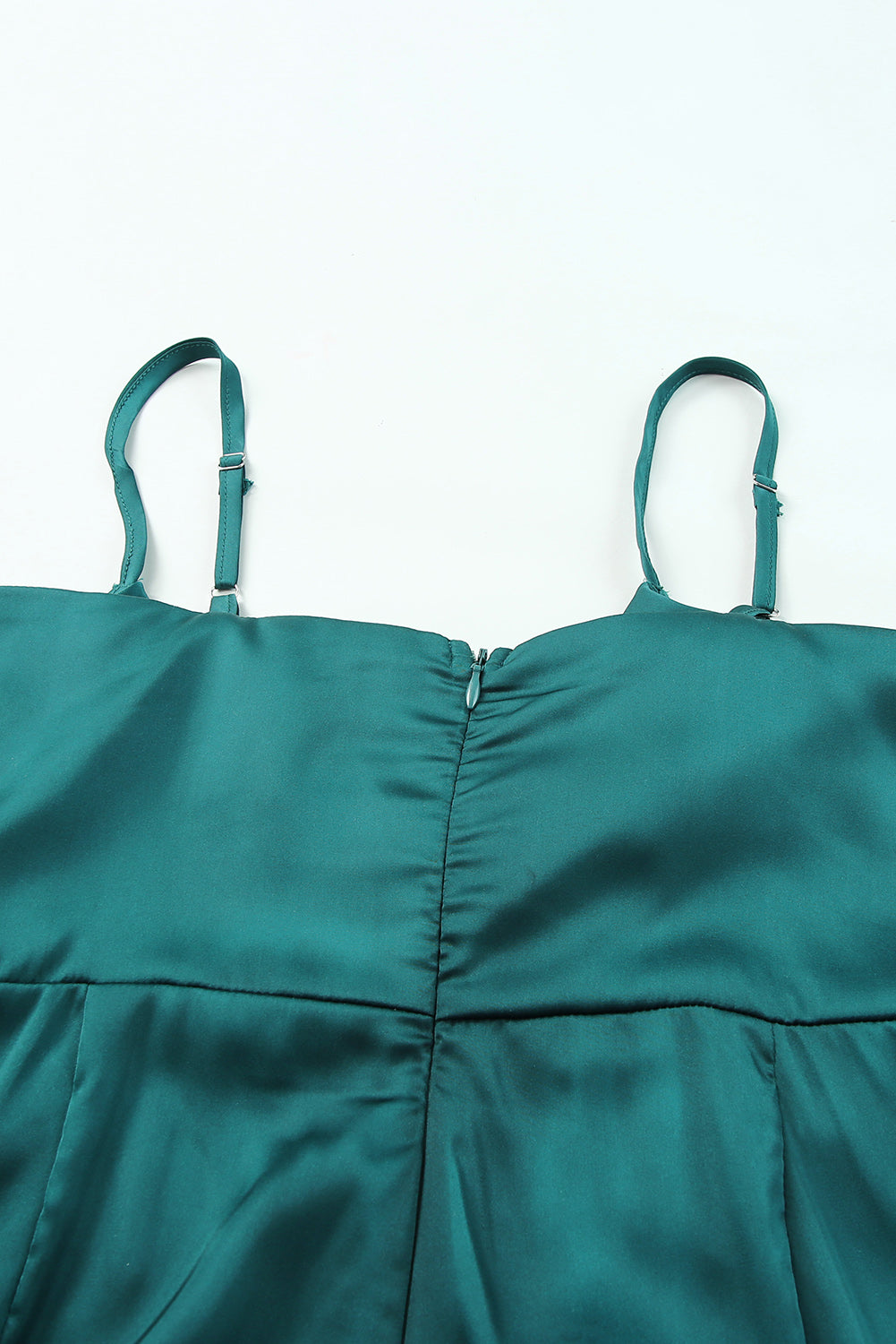 Green Spaghetti Straps Cowl Neck Satin Jumpsuit