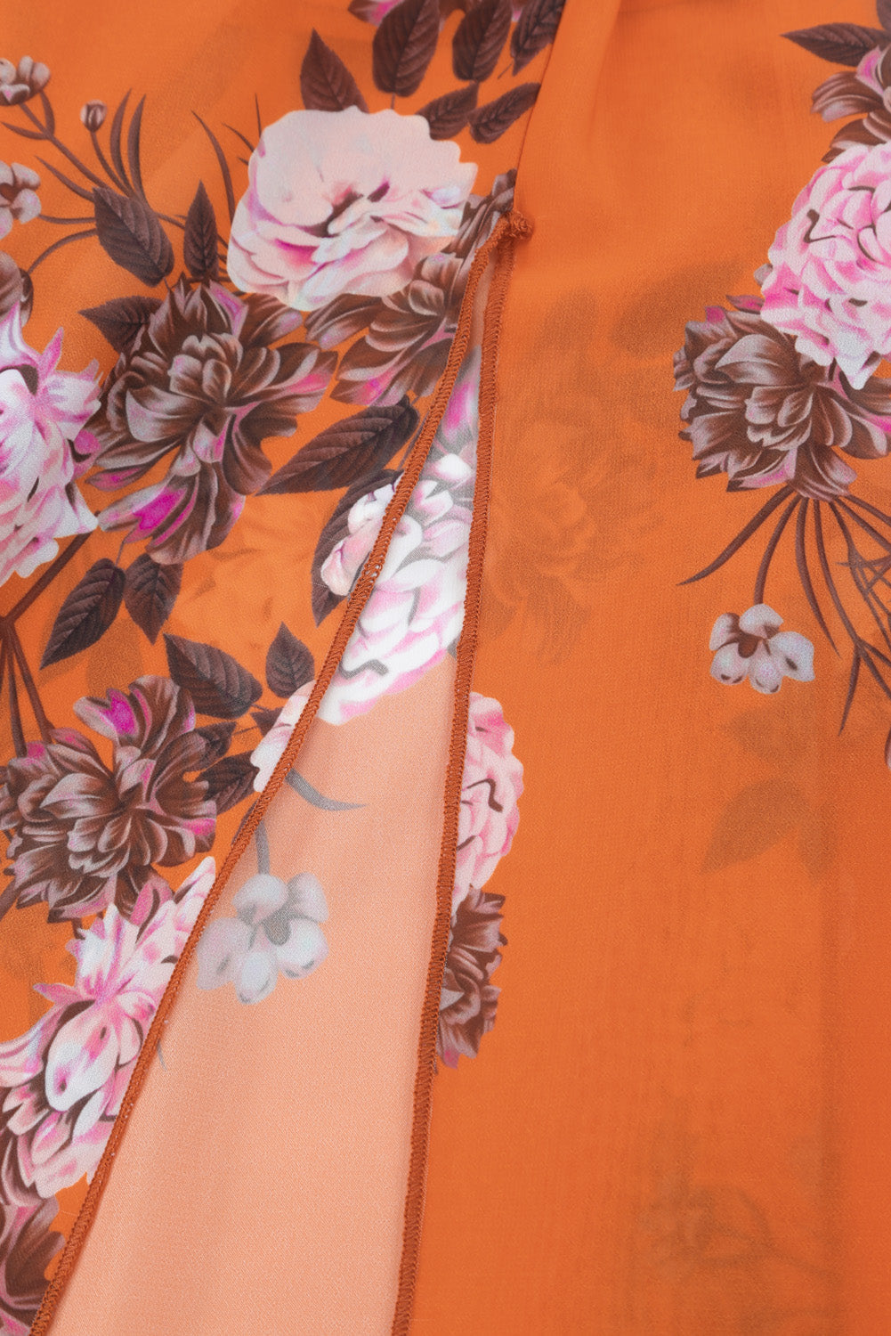 Orange Orange Floral Print Lace-up Ruffled V Neck Maxi Dress with A Slit
