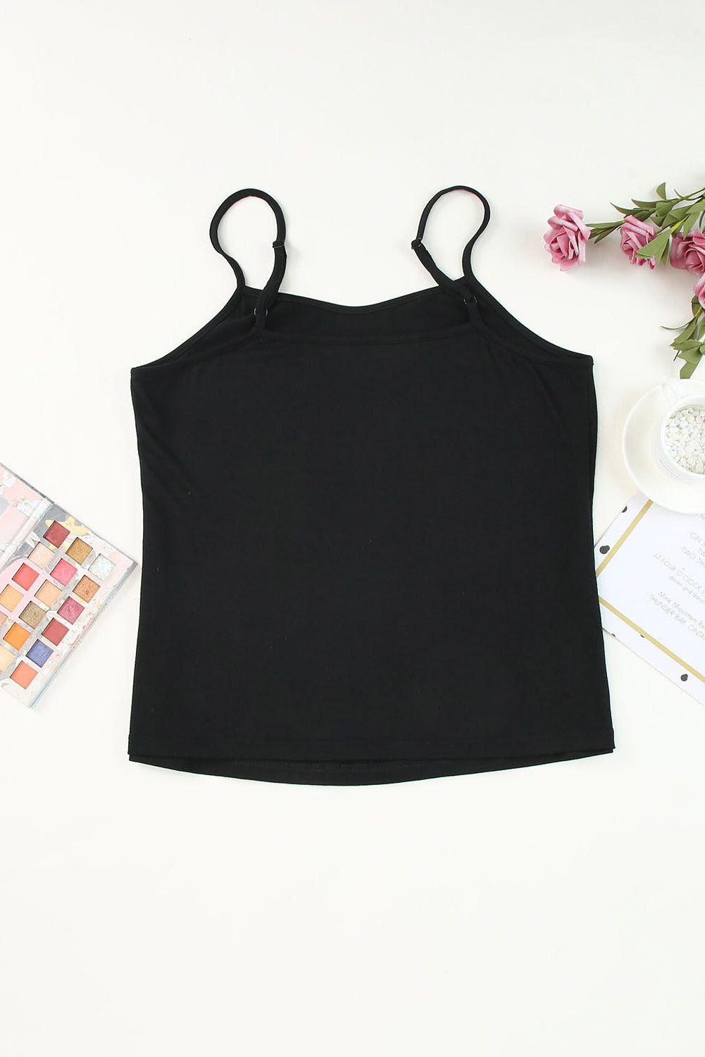 Black Adjustable Straps Rhinestone Tank Top