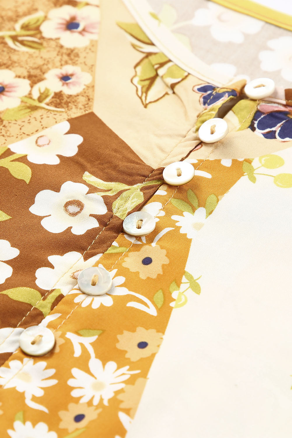 Yellow Floral Buttoned Pleated Long Sleeve Babydoll Dress