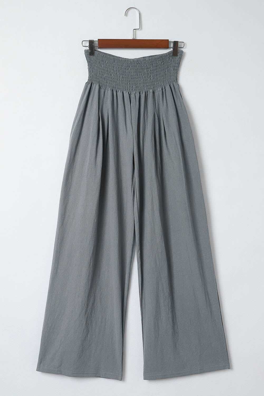 Black Smocked Wide Waistband High Waist Wide Leg Pants