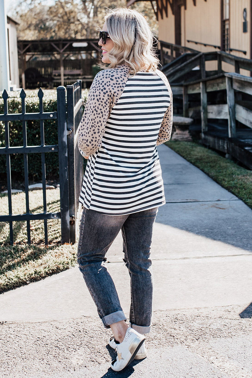 White Stripe Cheetah Raglan Top