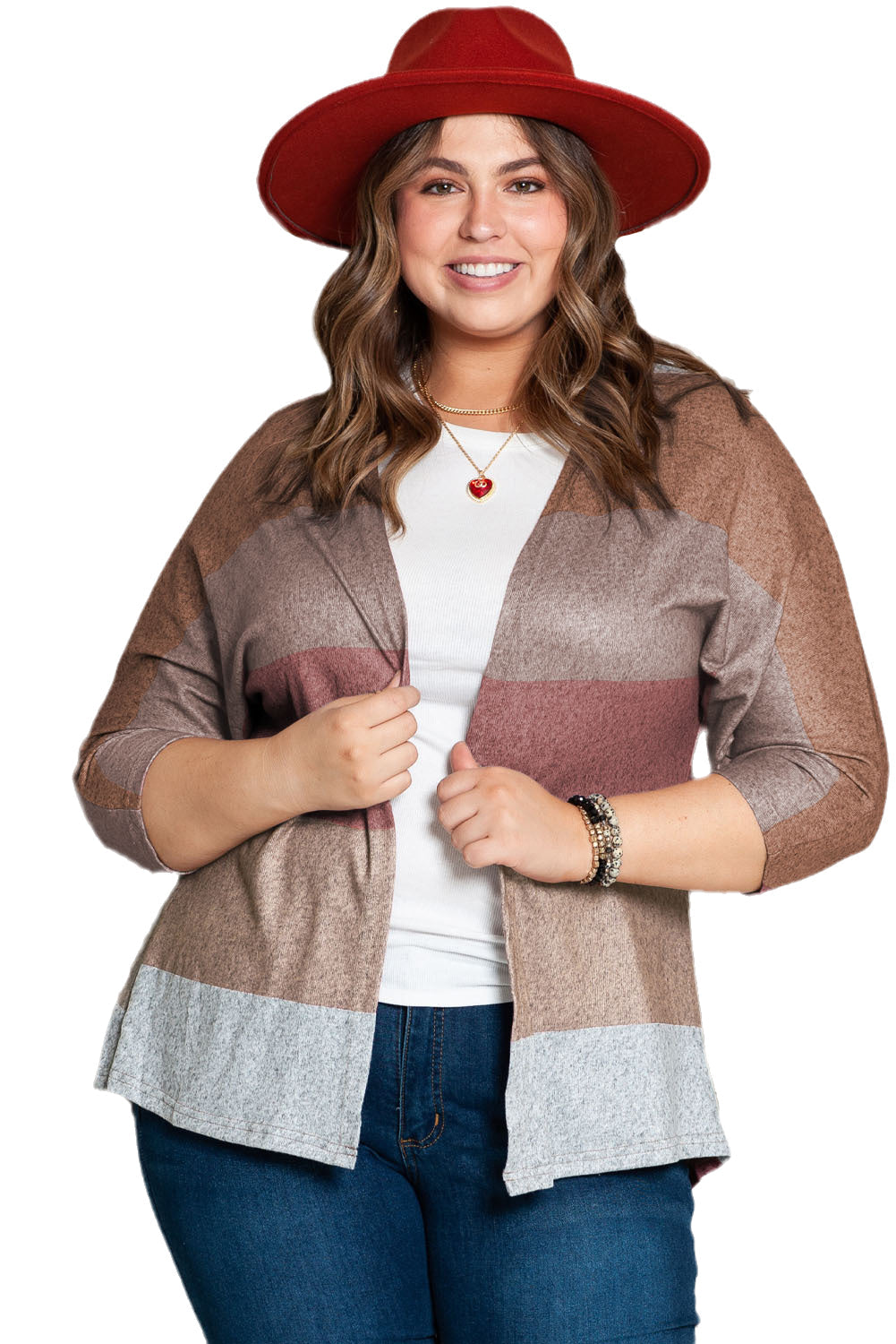 Multicolor Plus Size Colorblock Knit Cardigan