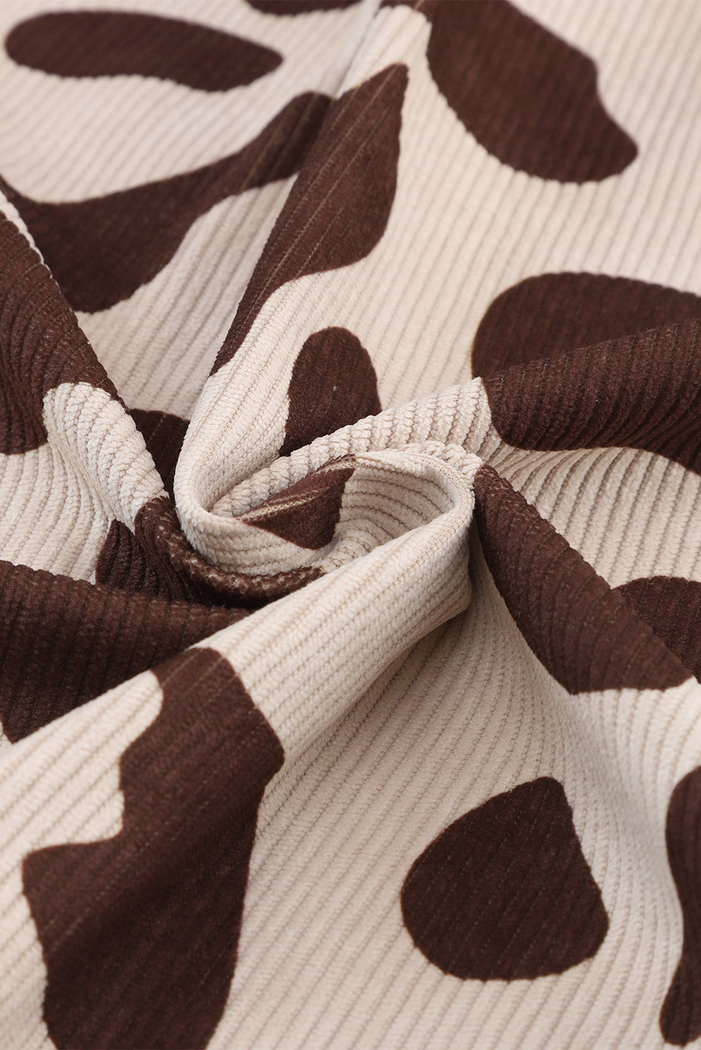 Khaki Cow Spots Printed Corduroy Shacket