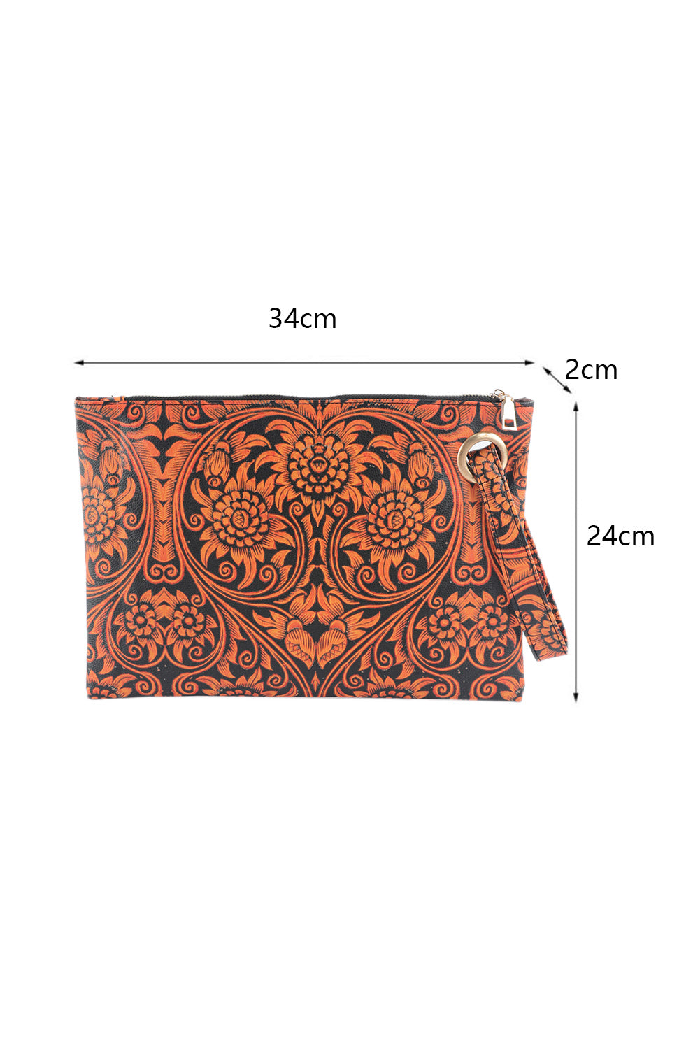 Red Vintage Floral Print PU Leather Wristlet Clutch