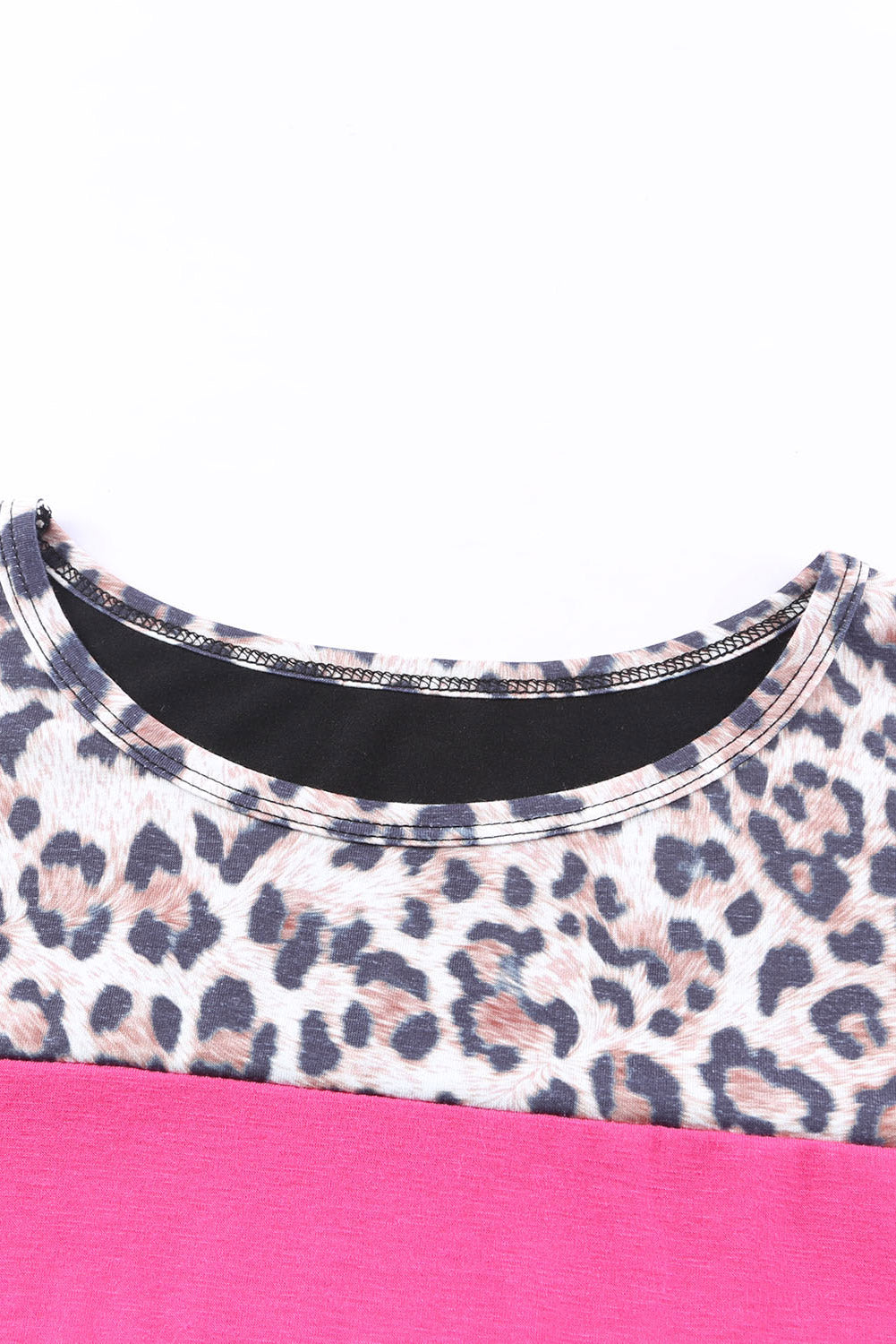 Black Leopard Colorblock Splicing T-shirt