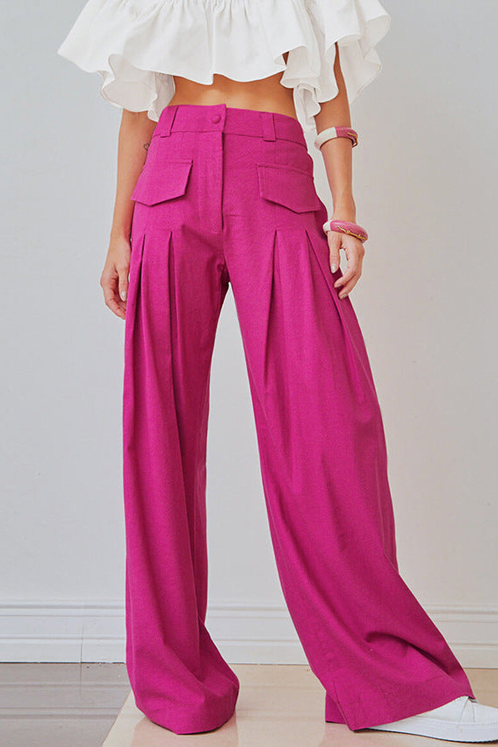 Rose Ruched Sweeping Floor Wide Leg Pants