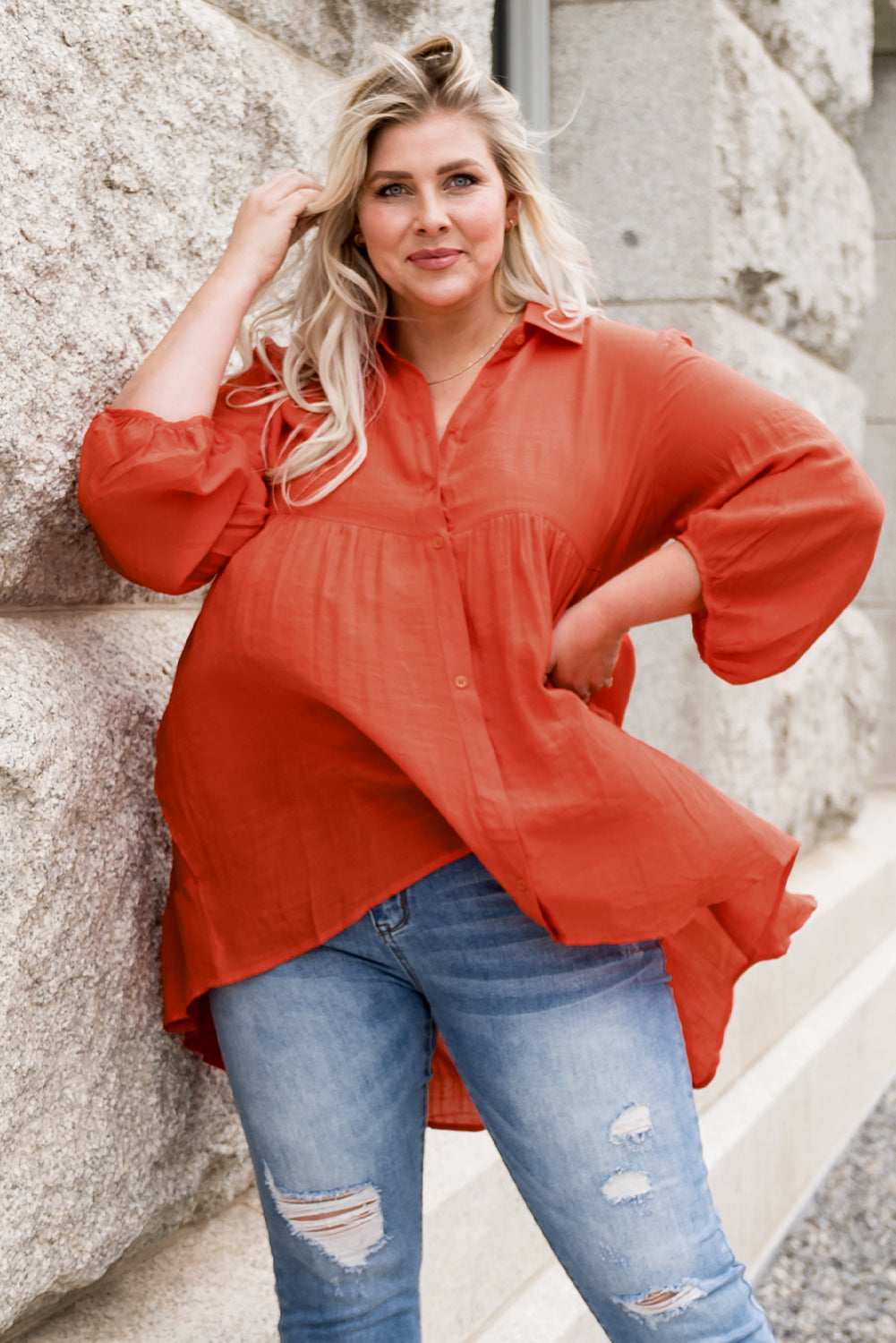 Green 3/4 Sleeve Plus Size Tunic Top