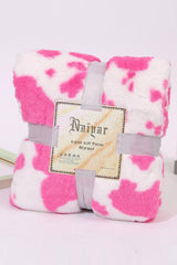 Dark Pink Cow Spot Print Flannel Blanket