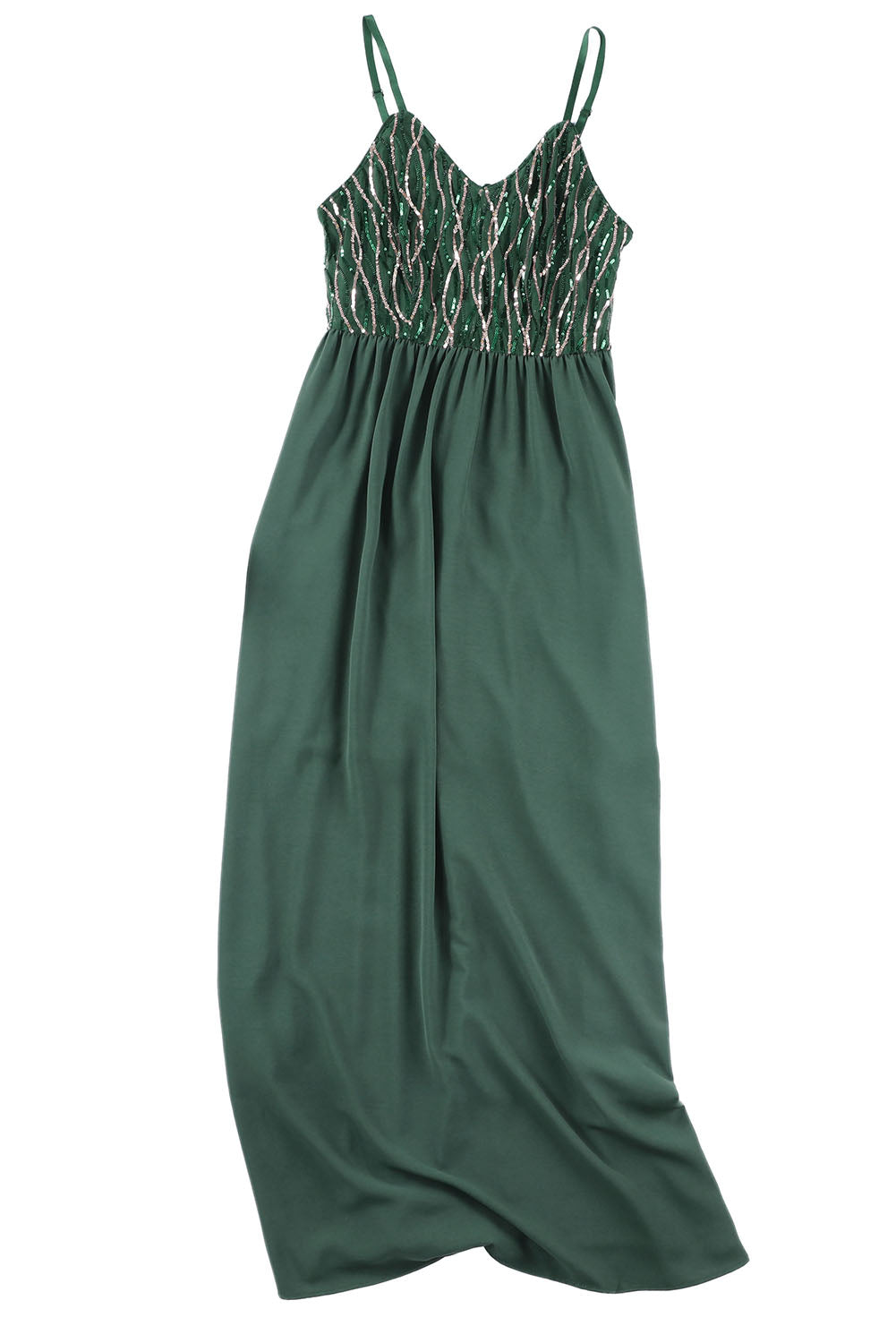 Green Sequin Lines Bodice High Waist Gown