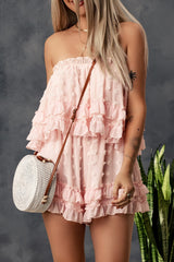 Pink Swiss Dot Frill Tiered Strapless Romper