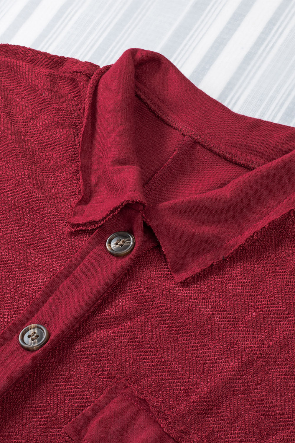 Black Polo Collar Buttoned Patchy Top with Pockets